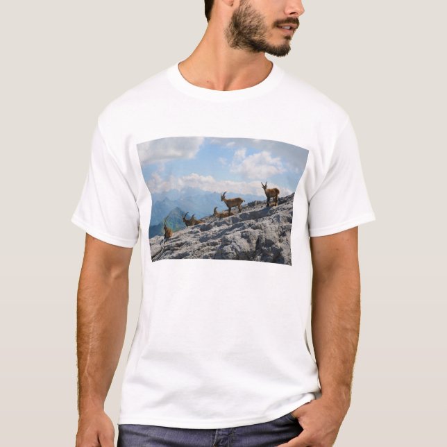 Alpine Ibex Wild Mountain Goats T-Shirt (Front)