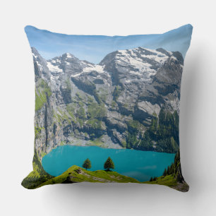 Alpine lake Oeschinensee in Switzerland Cushion