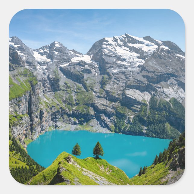 Alpine lake Oeschinensee in Switzerland Square Sticker (Front)