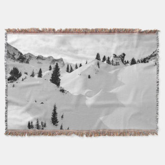 Alpine Landscape: Snowy Fir Trees Mountains Throw Blanket