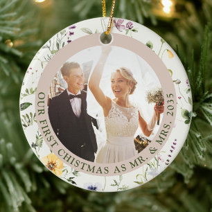 Alpine Light First Christmas as Mr Mrs Wildflower Ceramic Tree Decoration
