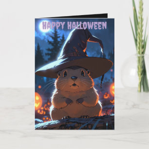 Alpine Marmot wearning witches hat halloween Card