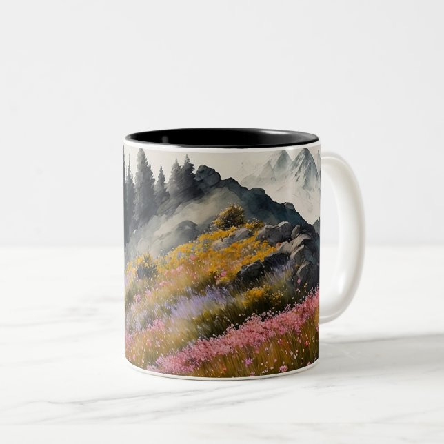 Alpine Meadow Art Work Two-Tone Coffee Mug (Front Right)