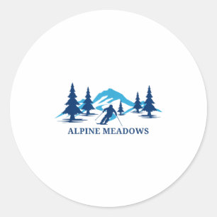 Alpine meadows california ski resort skiing skier classic round sticker