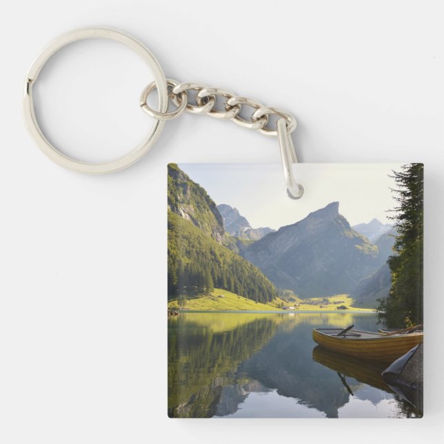 Alpine Mountain Lake in Switzerland Key Ring (Front)