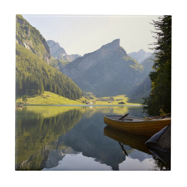 Alpine Mountain Lake in Switzerland Tile (Front)