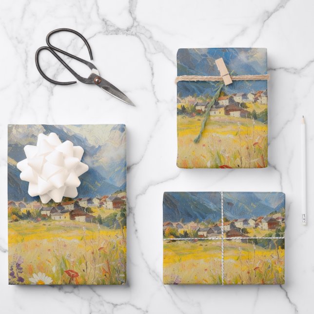Alpine Mountain Village Landscape Wrapping Paper (Front)