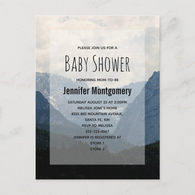 Alpine Mountains Nature Photo Country Baby Shower Invitation Postcard (Front)