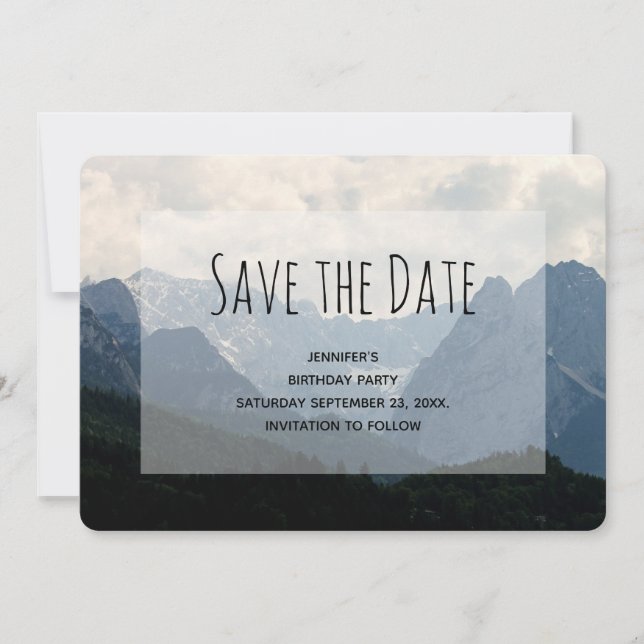 Alpine Mountains Nature Photo Country Birthday Save The Date (Front)