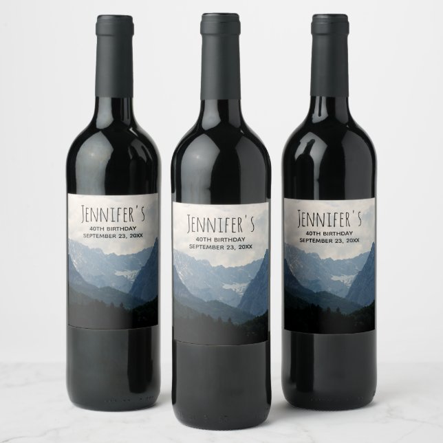 Alpine Mountains Nature Photo Country Birthday Win Wine Label (Bottles)