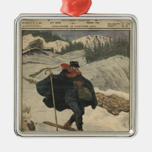 Alpine postmen using ski metal tree decoration