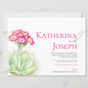 Alpine primrose watercolor pink landscape wedding  invitation