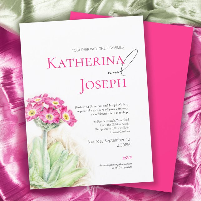 Alpine primrose watercolor pink vertical wedding  invitation (Creator Uploaded)