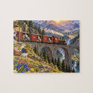 Alpine Rabbit Postal Train Sunrise Jigsaw Puzzle