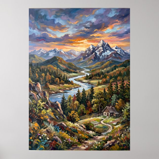 Alpine River Valley Landscape Poster (Front)