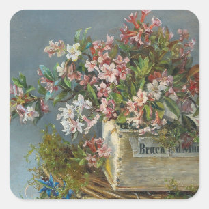 Alpine Roses in a Window Box – Andreas Lach Square Sticker
