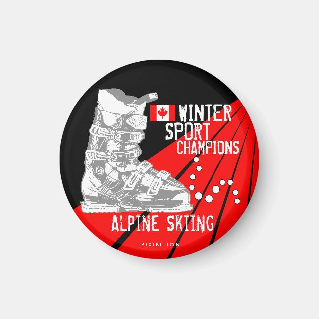 Alpine Ski Champions Ski Boot CA Round Magnet (Front)