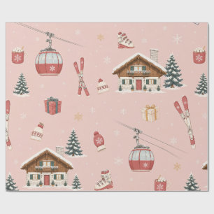 Alpine Ski Christmas Blush Wrapping Paper