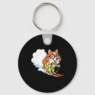 Alpine Ski Dog Nerdy Corgi Bow Tie Gles  Key Ring
