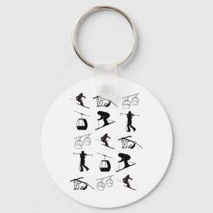 Alpine Ski, Downhill Skier Motif Grid  Key Ring