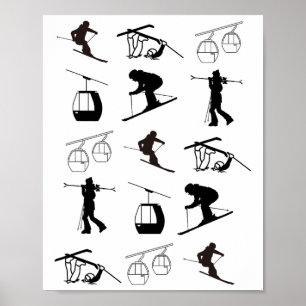 Alpine Ski, Downhill Skier Motif Grid Poster
