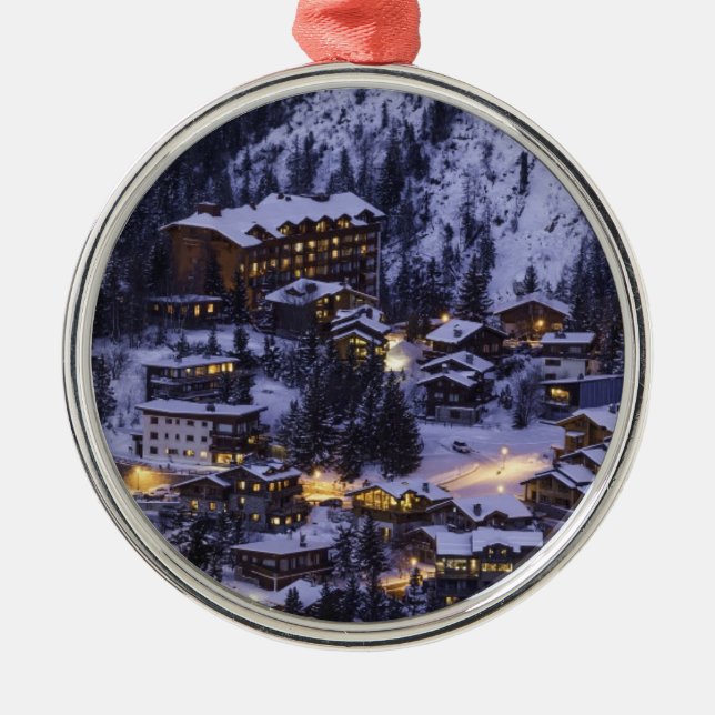 Alpine Ski Resort Winter Metal Tree Decoration (Front)