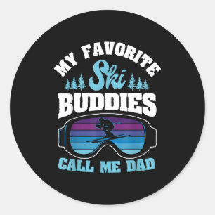 Alpine ski slope skiing dad skier snowboarder classic round sticker