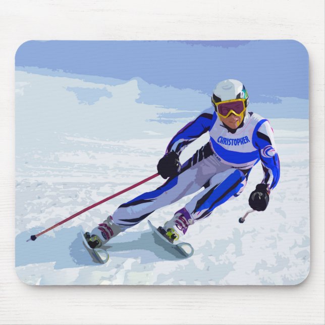 Alpine Skier In Blue With Your Name Drawing Mouse Mat (Front)