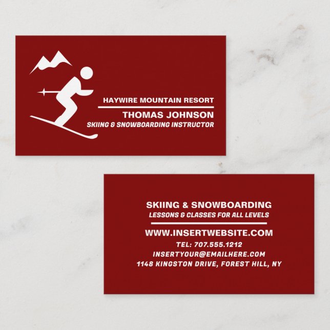 Alpine Skier, Skier & Snowboarder Instructor Business Card (Front/Back)