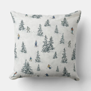 Alpine Skiers and Hidden Yetis - Downhill Skiing Cushion