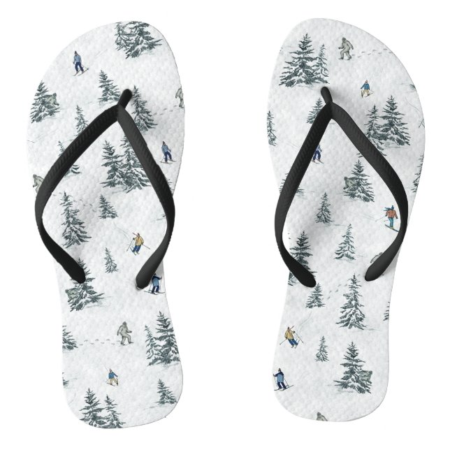 Alpine Skiers and Hidden Yetis - Downhill Skiing  Flip Flops (Footbed)