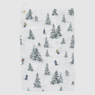 Alpine Skiers and Hidden Yetis - Downhill Skiing  Golf Towel