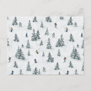 Alpine Skiers and Hidden Yetis - Downhill Skiing  Postcard