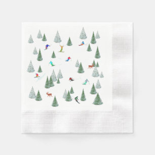 Alpine Skiers Downhill Skiing Illustration  Napkin