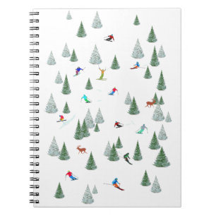 Alpine Skiers Downhill Skiing Illustration White Notebook