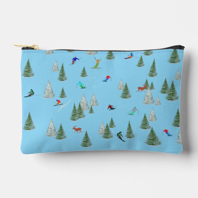 Alpine Skiers Downhill Skiing Pale Blue Accessory Pouch (Front)