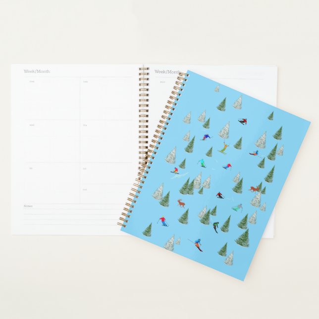 Alpine Skiers Downhill Skiing Pastel Blue Planner (Display)