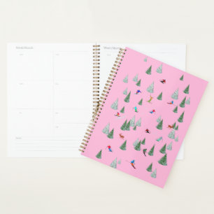 Alpine Skiers Downhill Skiing Pastel Pink Planner