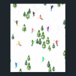 Alpine Skiers Skiing Illustration Skier   Poster<br><div class="desc">Cool winter themed skier pattern design with skiers skiing down alpine ski resort slopes among snow covered fir trees in alps. Freeride skiers are wearing colourful vintage retro ski suits, skiing downhill with skis on a white snowy mountain landscape background. Wonderful winter sport fun gift for a skier in your...</div>