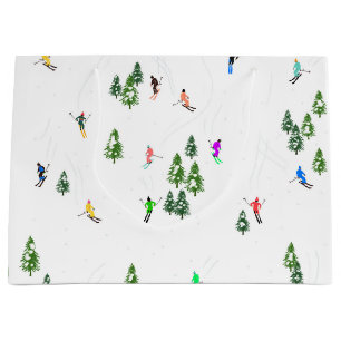  Alpine Skiers Skiing Ski Winter Trees   Large Gift Bag
