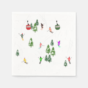 Alpine Skiing   Gondola Ski Lift Holiday Skiers Napkin
