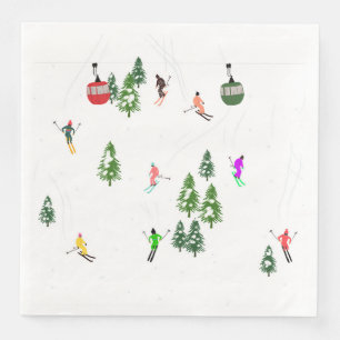 Alpine Skiing   Gondola Ski Lift Holiday Skiers Napkin