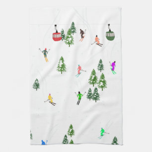 Alpine Skiing   Gondola Ski Lift Holiday Skiers Tea Towel