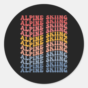 Alpine Skiing Groovy Retro Sports Classic Round Sticker