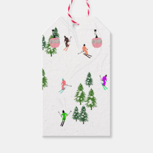  Alpine Skiing   Pink Ski Lift Holiday Skiers Gift Tags