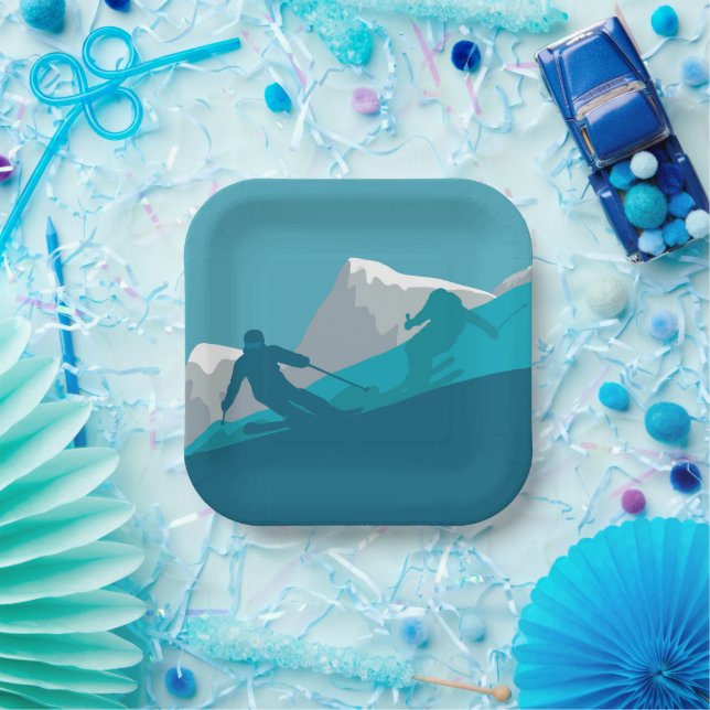 Alpine Skiing Ski Party  Paper Plate (Party)