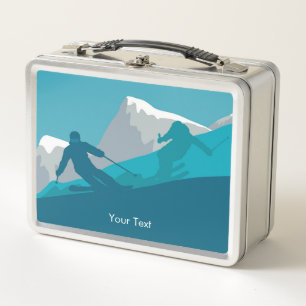 Alpine Skiing Snowy Mountain View Personalized Metal Lunch Box