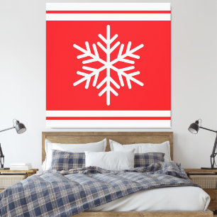 Alpine Snowflake Fun Christmas Red White Stripes Canvas Print