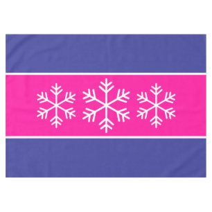 Alpine Snowflakes Bright Pink Deep Blue Stripes Tablecloth