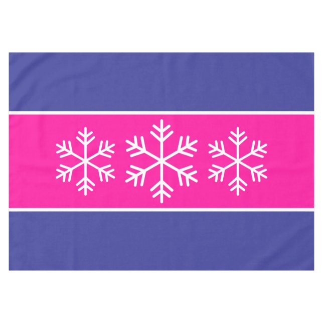 Alpine Snowflakes Bright Pink Deep Blue Stripes Tablecloth (Front (Horizontal))